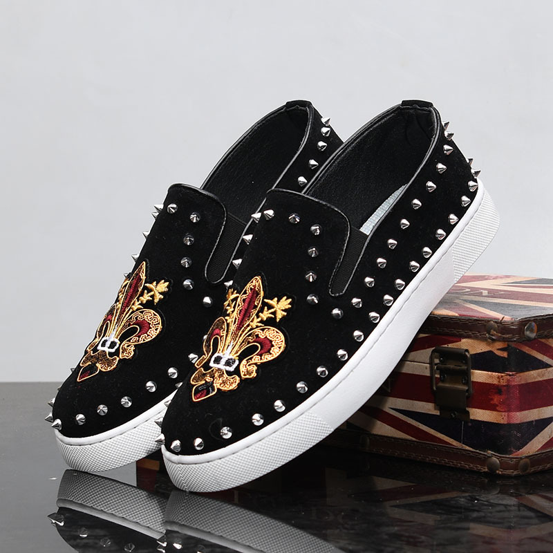Suede Loafers Men - Rivets Embroidery Coiffeur Black Loafers Shoes