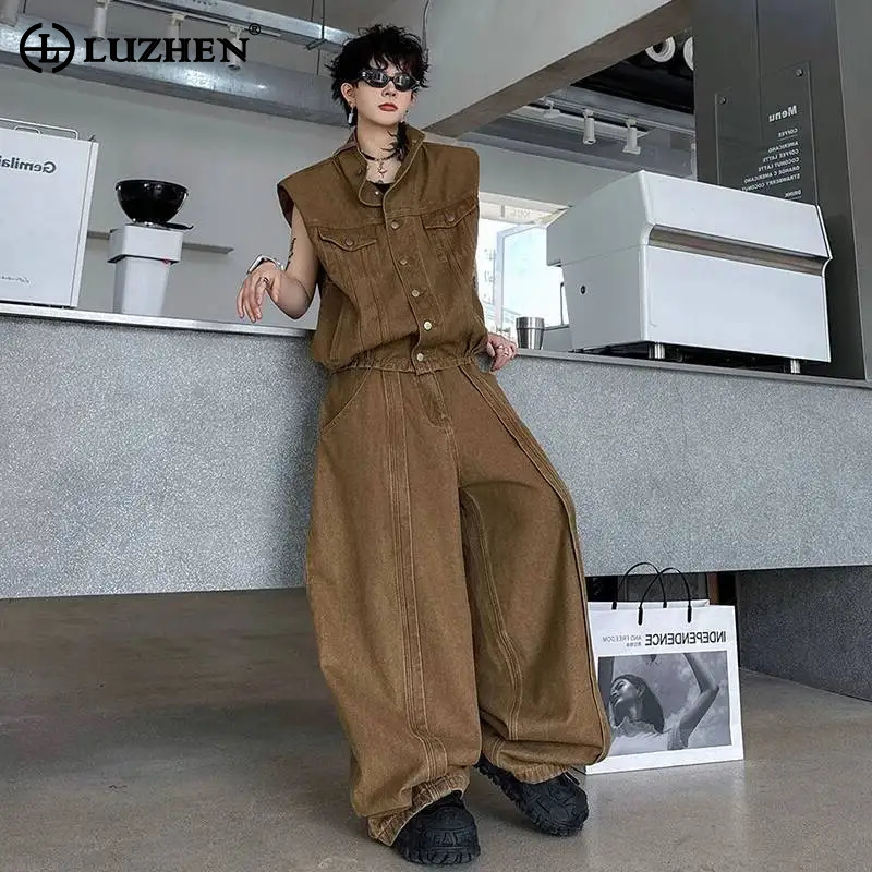 Mens Fashion Denim Jacket - LUZHEN Denim 2026 Decorate Summer Solid