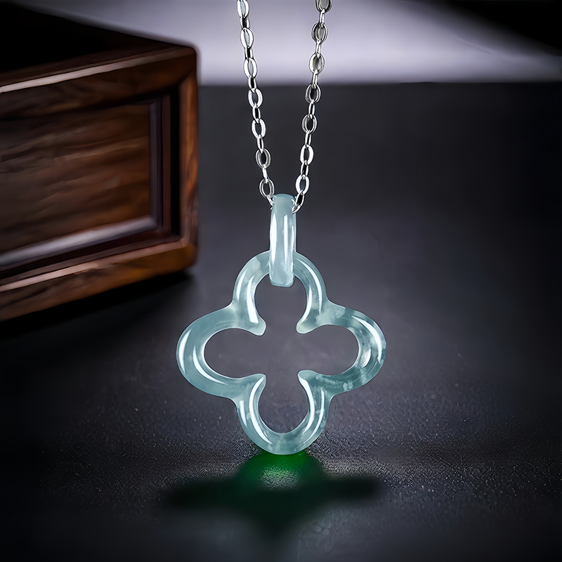 Men'S Fashion Jewelry - Blue Myanmar Jadeite Four Leaf Clover
