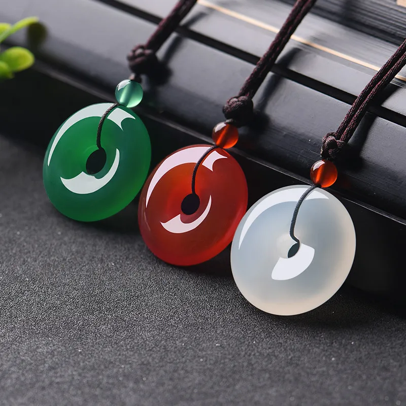 Men'S Fashion Necklaces - Natural Multicolor Jade Doughnut Pendant Agate