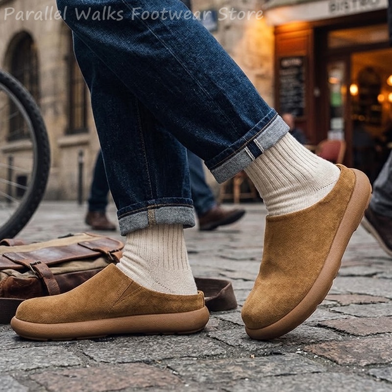 Suede Loafers Men - Unisex Suede Clogs Slip On Round