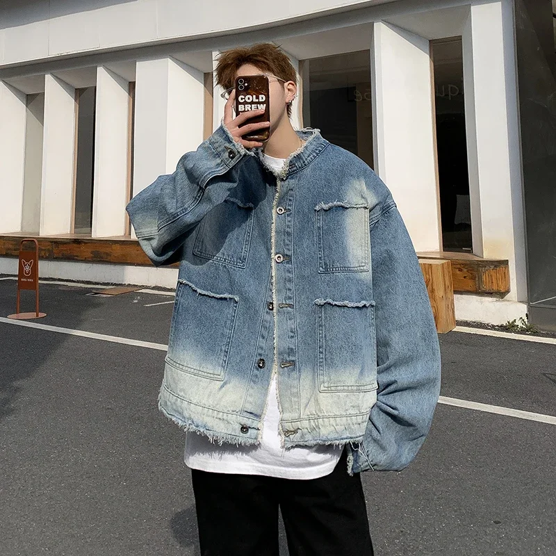 American Retro Hip Pop Raw Edg - огляд і ціна Mens Fashion Denim Jacket