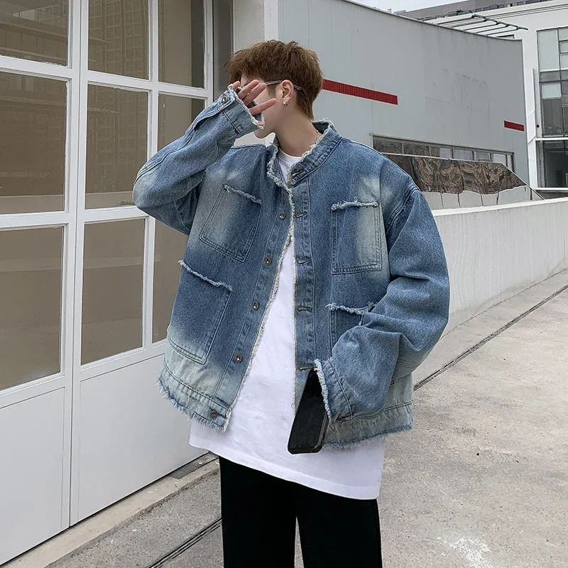 American Retro Hip Pop Raw Edg - огляд і ціна Mens Fashion Denim Jacket