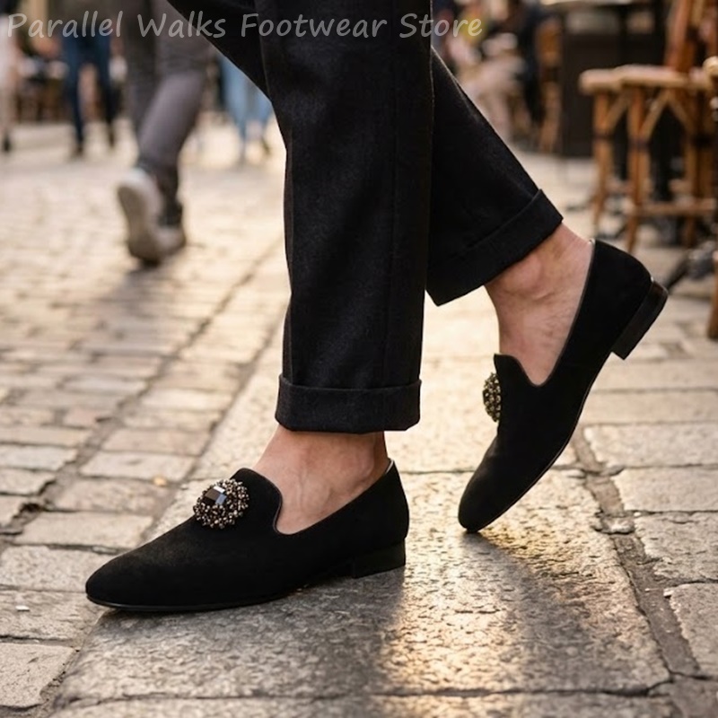 Men Suede Loafers Rhinestone C - огляд і ціна Suede Loafers Men