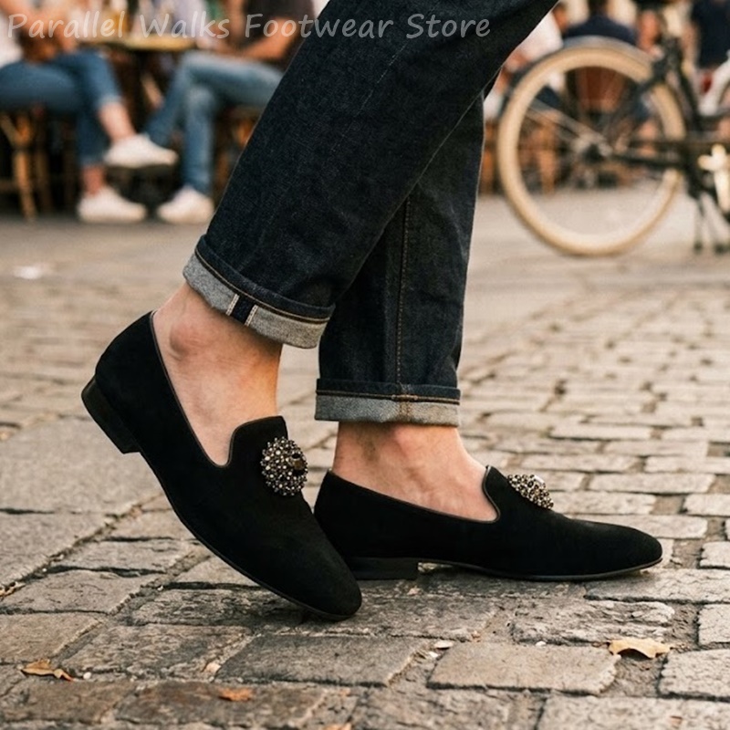 Men Suede Loafers Rhinestone C - огляд і ціна Suede Loafers Men