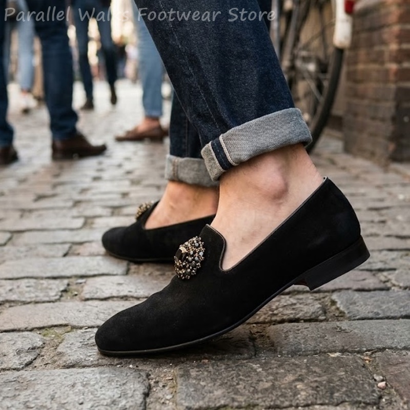 Men Suede Loafers Rhinestone C - огляд і ціна Suede Loafers Men
