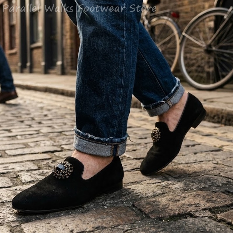 Men Suede Loafers Rhinestone C - огляд і ціна Suede Loafers Men