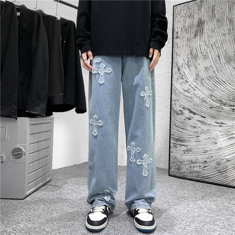 Men Cross Print Jeans Autumn W - огляд і ціна Men'S Fashion For 60 Year Old