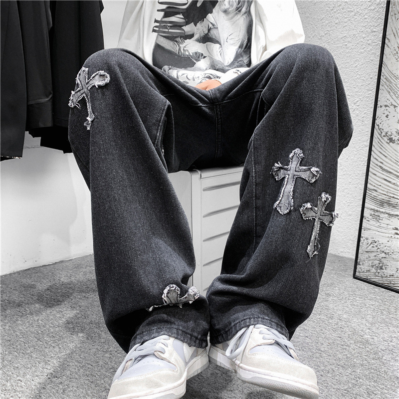 Men Cross Print Jeans Autumn W - огляд і ціна Men'S Fashion For 60 Year Old