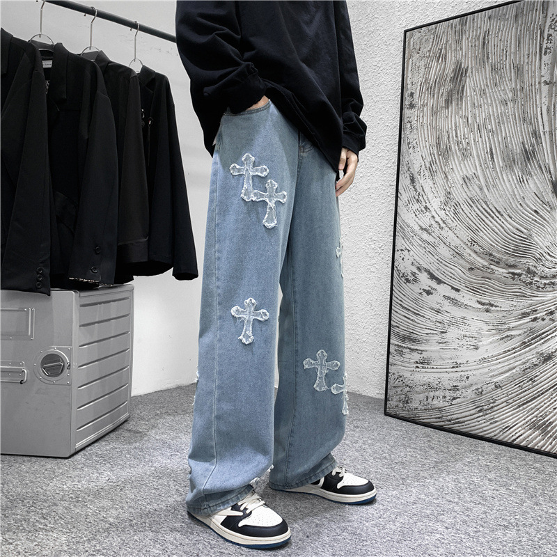 Men Cross Print Jeans Autumn W - огляд і ціна Men'S Fashion For 60 Year Old