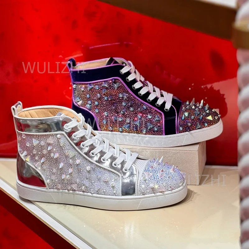 Dark Purple Crystal Rivet Men  - огляд і ціна Suede Loafers Men