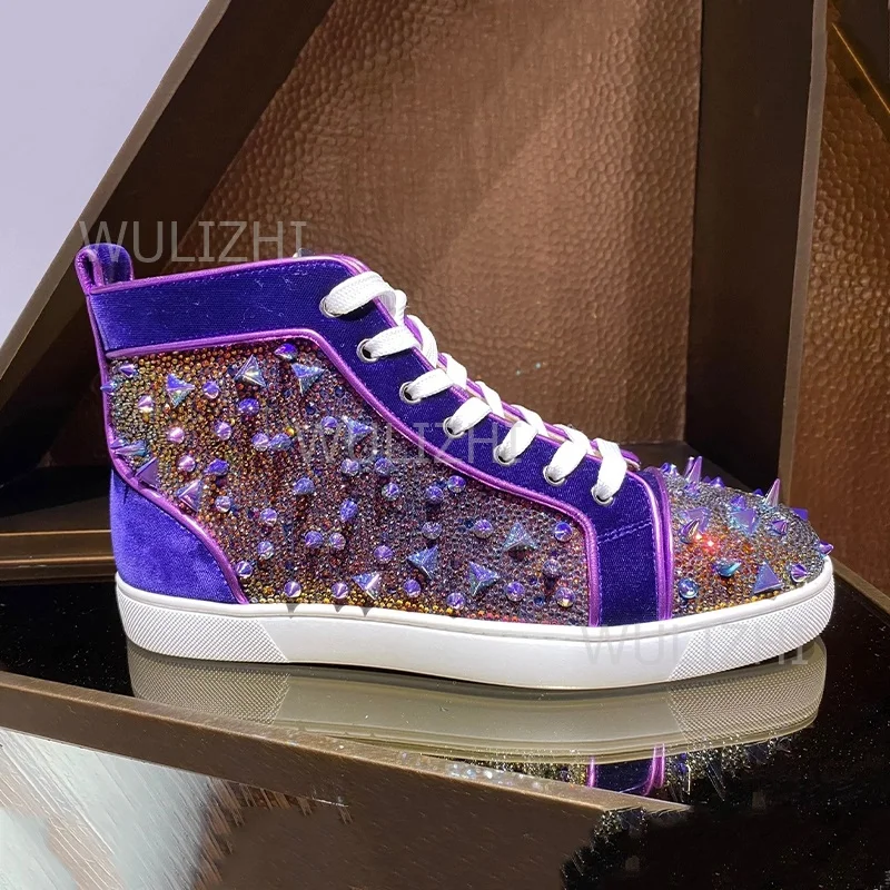 Dark Purple Crystal Rivet Men  - огляд і ціна Suede Loafers Men